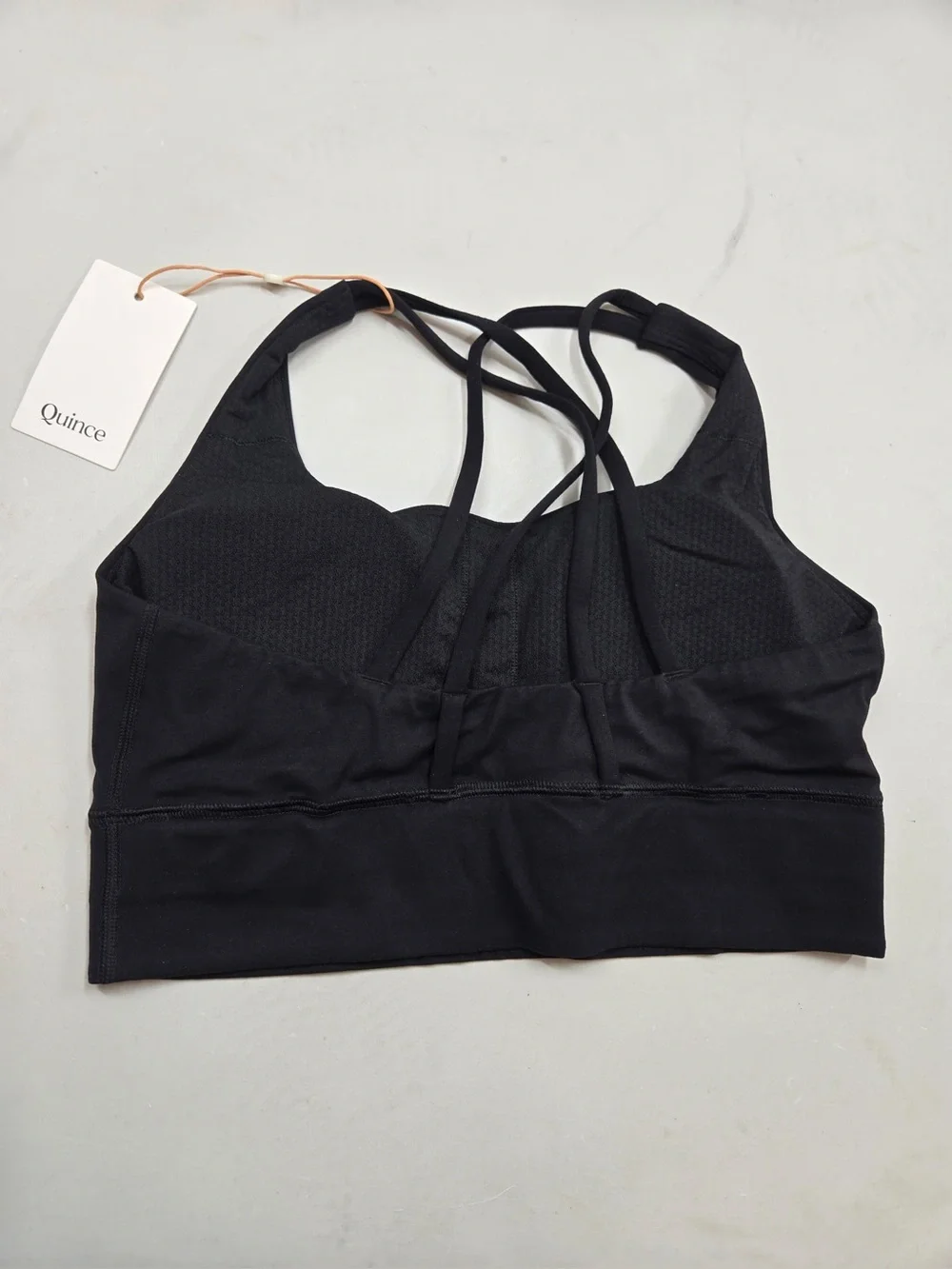 NWT QUINCE Power-Up Longline Strappy Sports Bra Medium Black 0290